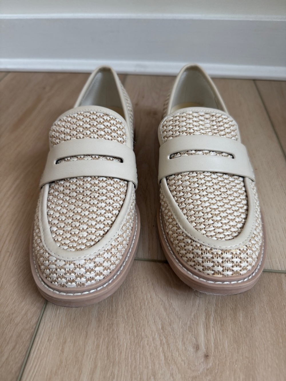 Dolce Vita Cream Woven Penny Loafers